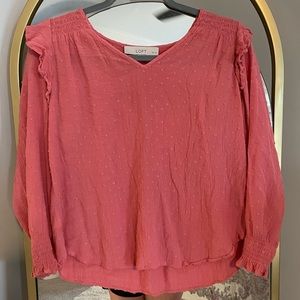Loft Pink Ruffled V Neck Blouse Medium Petite